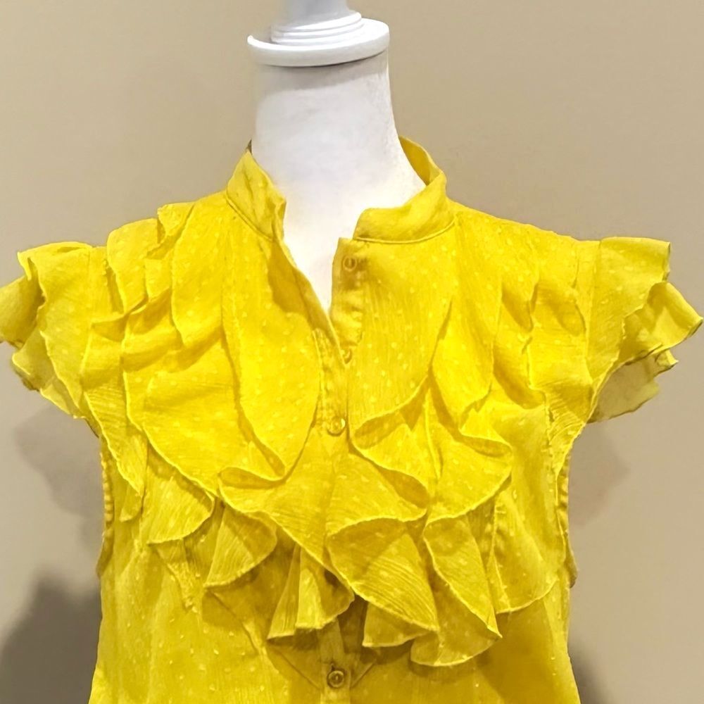 Vixen Yellow Ruffle Swiss Dot Short Sleeve Victorian Blouse Sz Medium Coquette